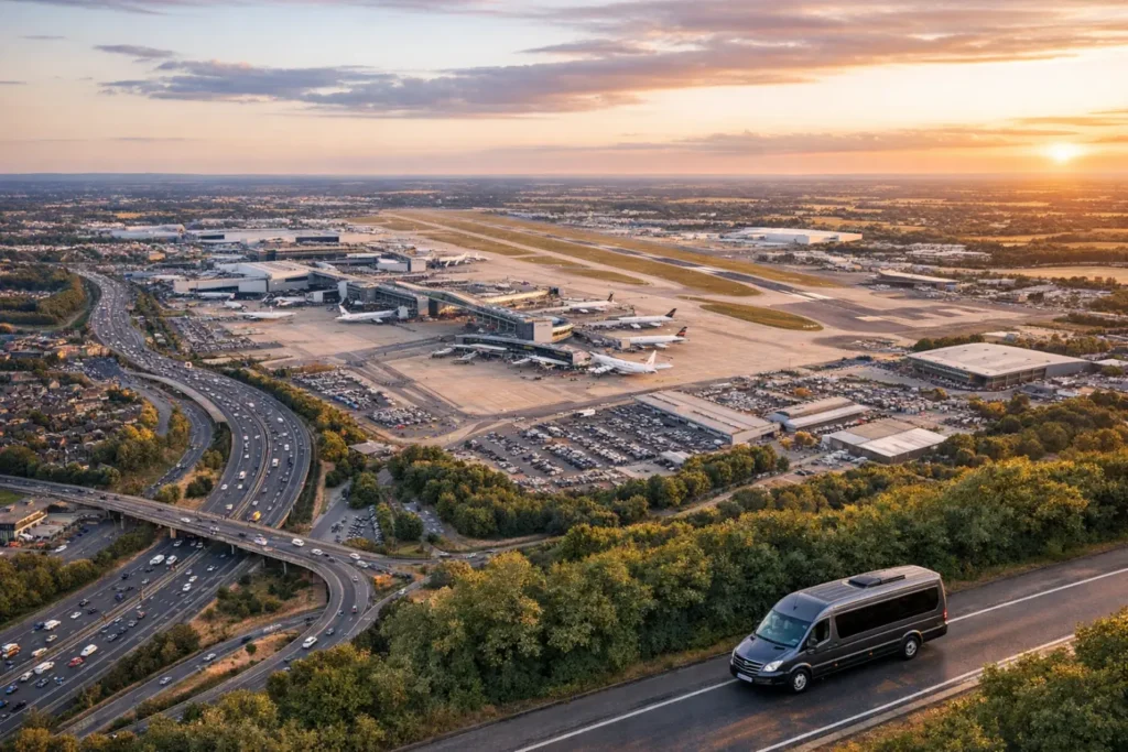 Executive minibus at Gatwick Airport for Heathrow inter-airport transfer