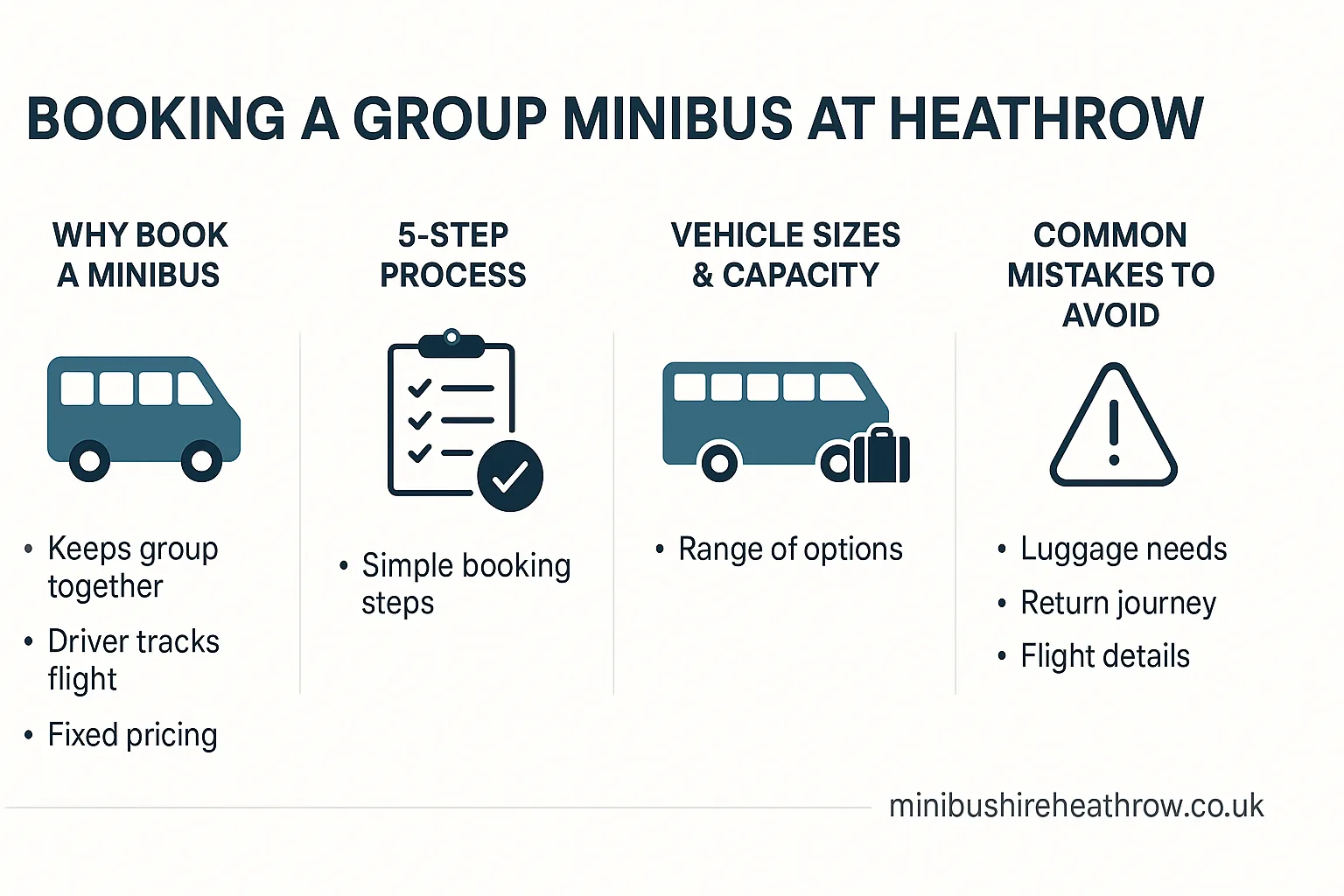 Infographic summary: The Essential Guide to Booking a Group Minibus at Heathrow