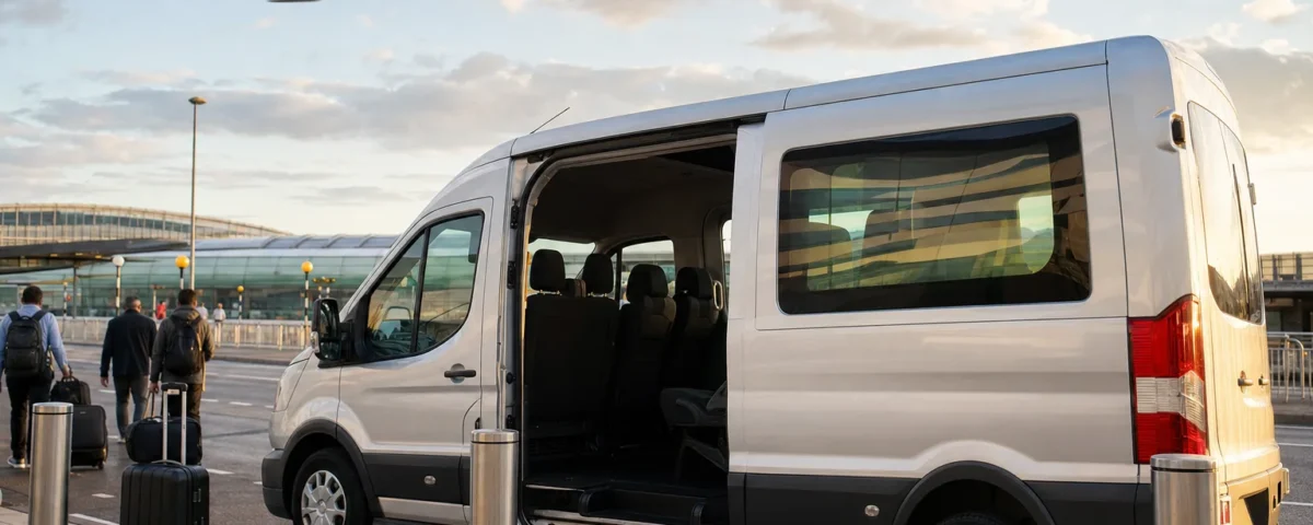 Executive 16 seater minibus with leather seats and luggage space at Heathrow Airport
