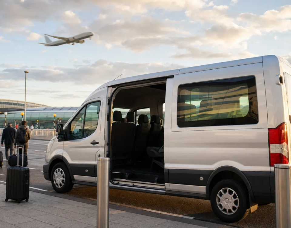 Executive 16 seater minibus with leather seats and luggage space at Heathrow Airport